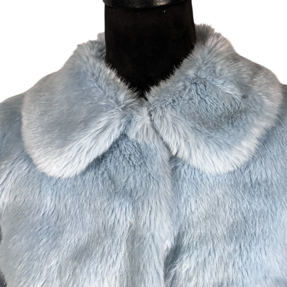 Alice & Olivia Blue Faux Fur Jacket Two-Tone Color Block Quilted Teddy Coat - Picture 3 of 14
